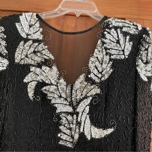 Vintage Scala Black White Silver Beaded Sequins Dress M